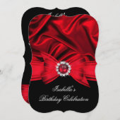 Glitzer Imitate Jewel Red Bow Black Birthday Party Einladung (Vorne/Hinten)