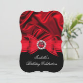 Glitzer Imitate Jewel Red Bow Black Birthday Party Einladung (Stehend Vorderseite)