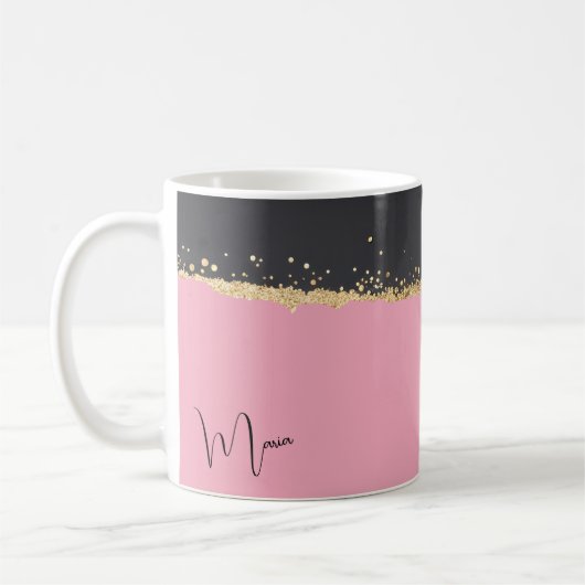 Glitzer in Rosa, Schwarz und Gold Kaffeetasse (Links)