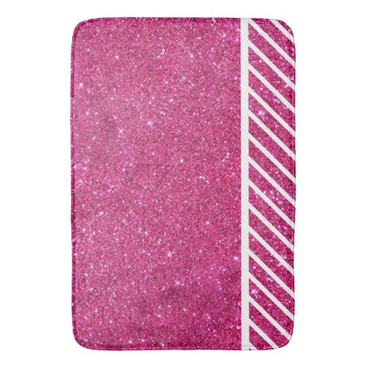 Glitzer in Rosa und Weiß Streifen Modern künstleri Badematte (Vorderseite Vertikal)