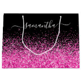Glitzer in Schwarz und Heiß Rosa Eleganter Name Große Geschenktüte (Vorderseite)