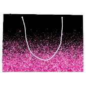 Glitzer in Schwarz und Heiß Rosa Eleganter Name Große Geschenktüte (Rückseite)