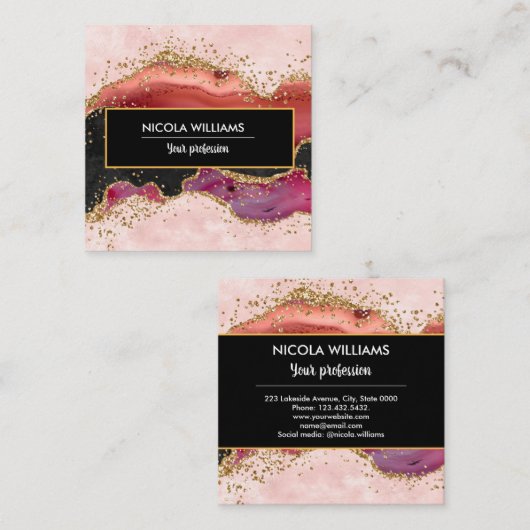 Glitzer in Schwarz und Rosa Quadratische Visitenkarte (Vorne/Hinten)