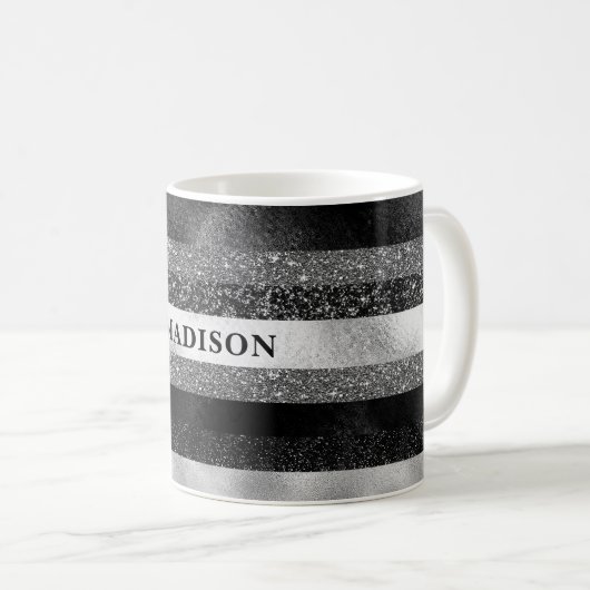 Glitzer in Schwarz und Silber Kaffeetasse (VorderseiteRechts)