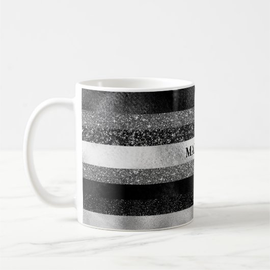 Glitzer in Schwarz und Silber Kaffeetasse (Links)