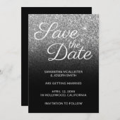 Glitzer in Schwarz und Silber Ombre Save the Date Einladung (Vorne/Hinten)