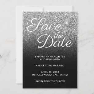 Glitzer in Schwarz und Silber Ombre Save the Date Einladung