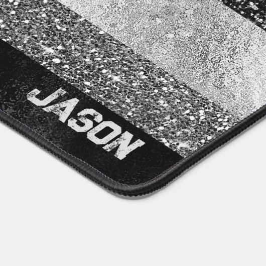 Glitzer in Schwarz und Silber Schreibtischunterlage (Ecke)