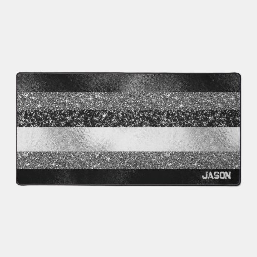 Glitzer in Schwarz und Silber Schreibtischunterlage (Vorderseite)