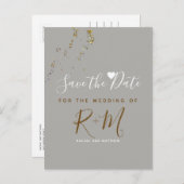 Glitzer + Initialen Save the Date Ankündigungspostkarte (Vorne/Hinten)