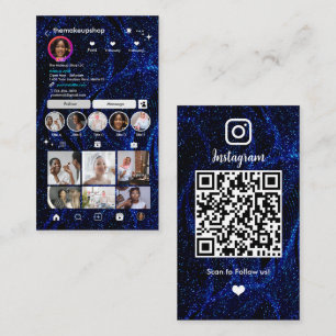 Glitzer Instagram Blue QR Code Social Media Visitenkarte