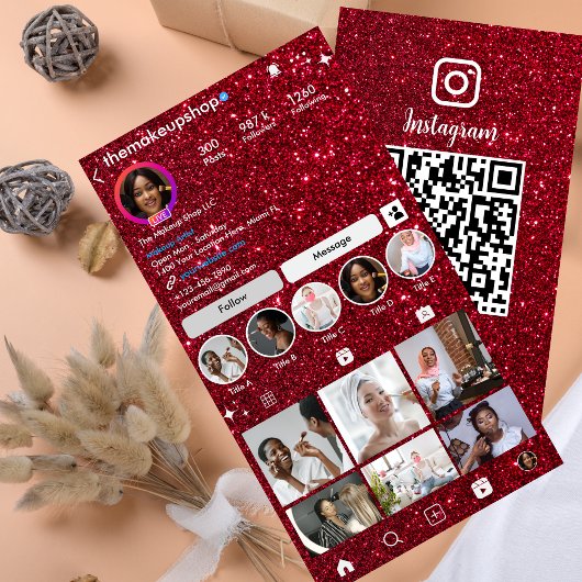 Glitzer Instagram Red QR Code Social Media Visitenkarte