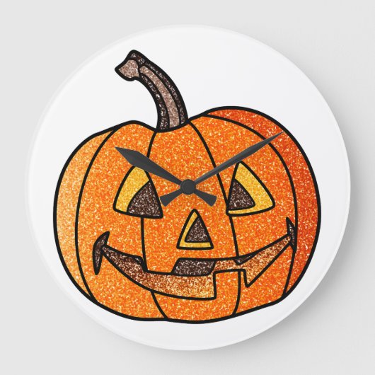 Glitzer Jack O'Lantern Große Wanduhr (Vorderseite)