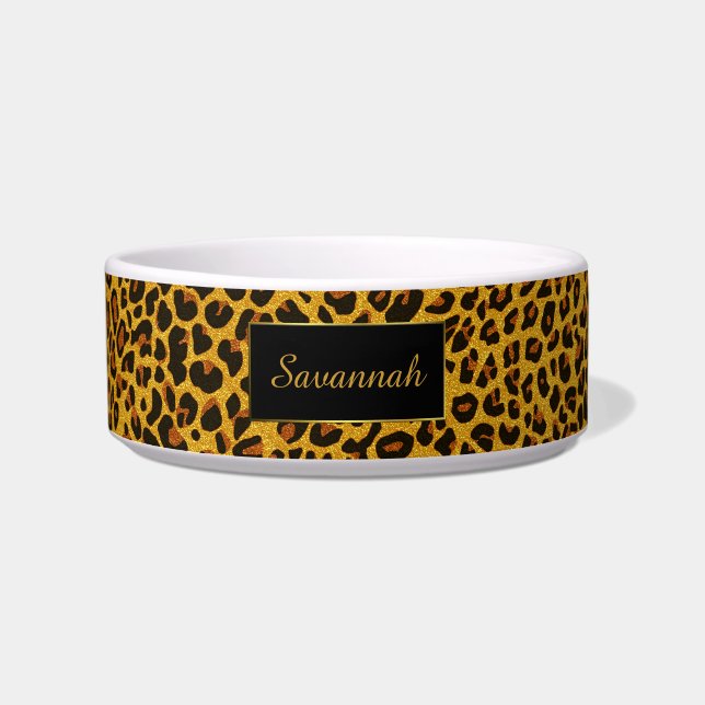 Glitzer Jaguar Print Custom Cat Bowl Napf (Vorderseite)