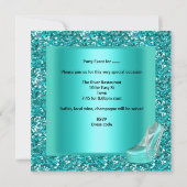 Glitzer Junggeselinnen-Abschied Aqua Aquamarin Blu Einladung (Rückseite)