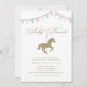 Glitzer Karousel Pferd | Einladung der Babydusche (Vorderseite)