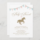 Glitzer Karousel Pferd | Einladung der Babydusche (Vorne/Hinten)