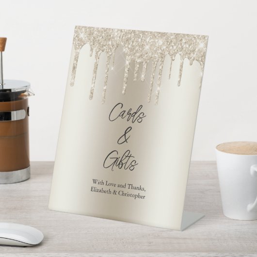 Glitzer-Karten und Hochzeitsgeschenke für Champagn Sockelschild (In SItu)