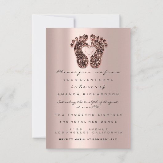 Glitzer Kinderdusche Kinderdusche Federn Rose Haut Einladung (Vorderseite)