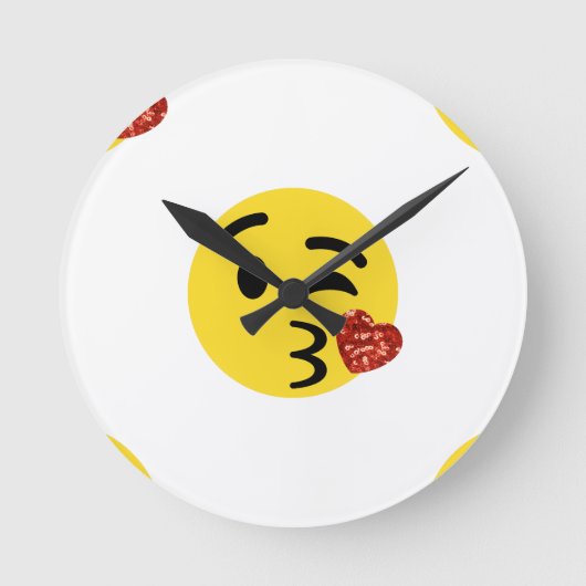 Glitzer kiss emoji runde wanduhr (Vorderseite)