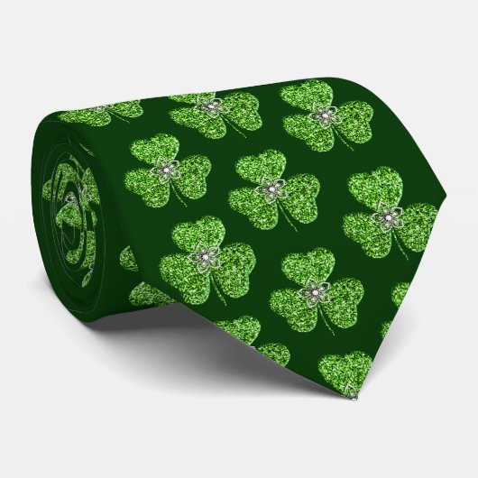 Glitzer Kleeblatt und Blume Krawatte (Gerollt)