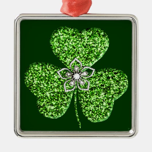 Glitzer Kleeblatt und Blume Silbernes Ornament (Vorne)