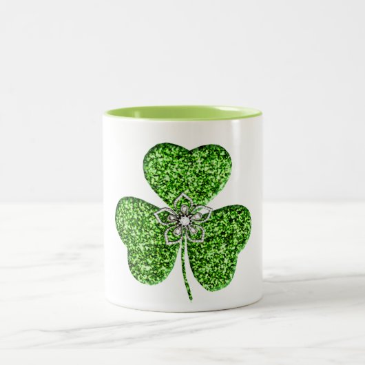 Glitzer Kleeblatt und Blume Tasse (Mittel)
