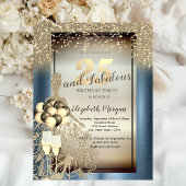 Glitzer Kleid, Balloons, Blue Metallic 25. Geburts Einladung