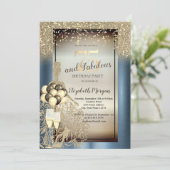 Glitzer Kleid, Balloons, Blue Metallic 75. Geburts Einladung (Stehend Vorderseite)