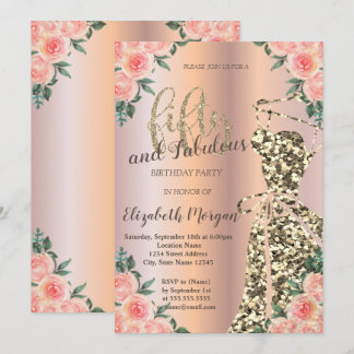 Glitzer Kleid, Rose Gold Blütenblume 50. Geburtsta Einladung