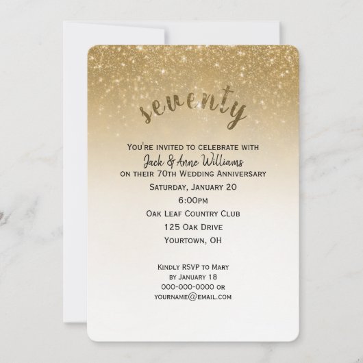Glitzer Konfetti 70. Einladung (Vorderseite)