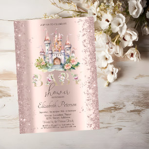 Glitzer-Konfetti-Florales-Schloss-Baby-Party Einladung