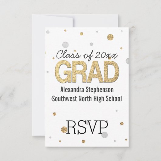Glitzer-Konfetti-Graduierungspartei für Gold Foil RSVP Karte (Vorderseite)