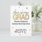 Glitzer-Konfetti-Graduierungspartei für Gold Foil RSVP Karte (Stehend Vorderseite)