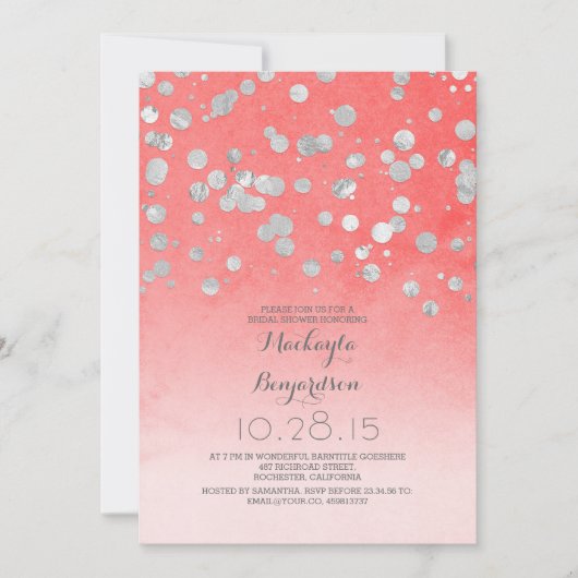 Glitzer Konfetti Korallenrosa Brautparty Einladung (Vorderseite)