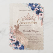 Glitzer Kronen-Tropfen, Kleid, blaue Rose Quinceañ Einladung (Vorne/Hinten)
