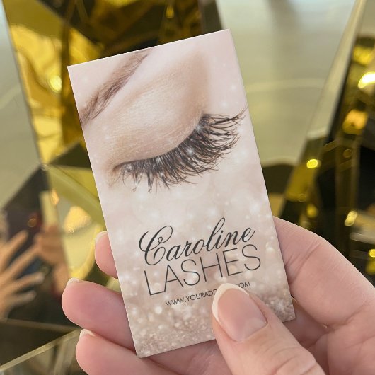 Glitzer Lange Lashes Augenbrauen Beige Cremekarte Visitenkarte