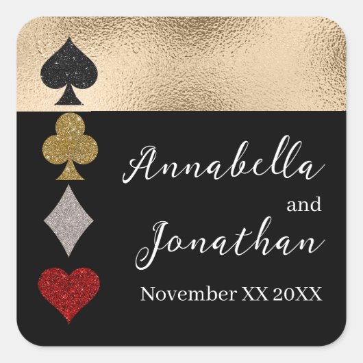 Glitzer Las Vegas Casino Hochzeit Quadratischer Aufkleber (Vorderseite)