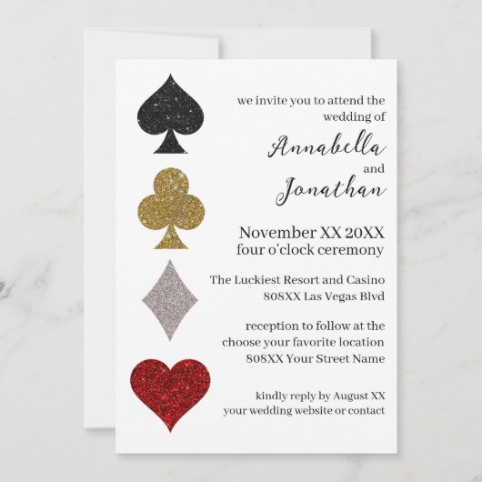 Glitzer Las Vegas Casino Wedding Einladung (Vorderseite)