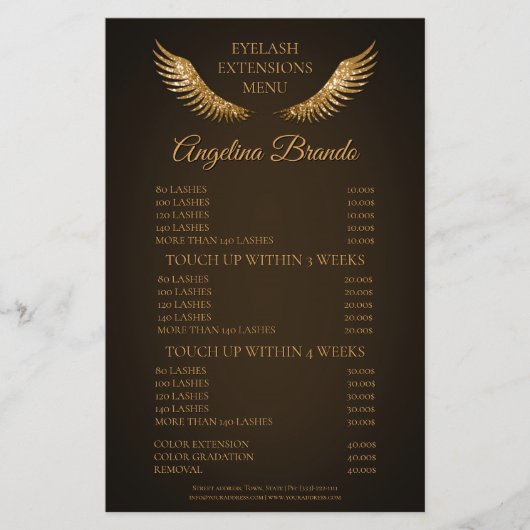 Glitzer Lashes Eyelash Extensions Braune Preislist Flyer (Vorne)