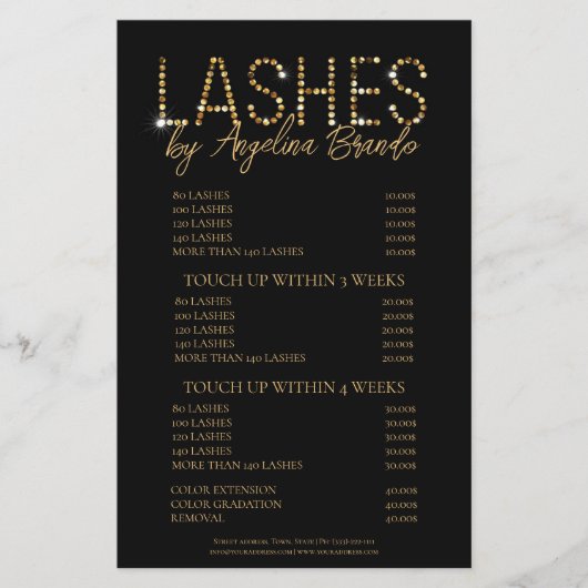 Glitzer Lashes Eyelash Extensions Schwarze Preisli Flyer (Vorne)