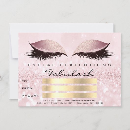 Glitzer Lashes Gold Pink Makeup Zertifikat Geschen Einladung (Vorderseite)