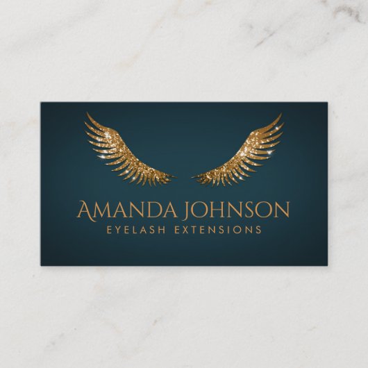 Glitzer Lashes Gold Wings Dark Blue Card Visitenkarte (Vorderseite)