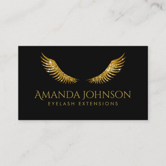 Glitzer Lashes Gold Wings Simple Black Card Visitenkarte (Vorderseite)
