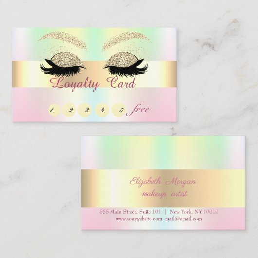 Glitzer Lashes Holographic Iridescen Loyalty Card Treuekarte (Vorne/Hinten)