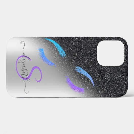 Glitzer Lashes Schwarzer Glitzer Ombre Silver Case-Mate iPhone Hülle (Rückseite (Horizontal))
