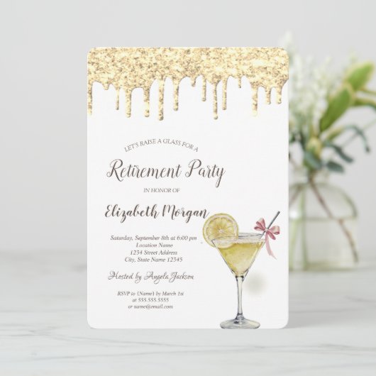 Glitzer lässt Cocktail Lemon-Rente fallen Einladung (Stehend Vorderseite)