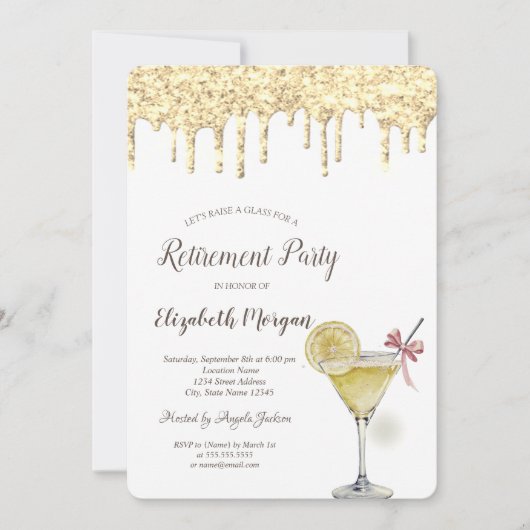 Glitzer lässt Cocktail Lemon-Rente fallen Einladung (Vorderseite)