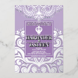 Glitzer Lavender Silver Sikh Anand Karaj Wedding Folieneinladung