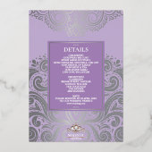 Glitzer Lavender Silver Sikh Anand Karaj Wedding Folieneinladung (Rückseite)